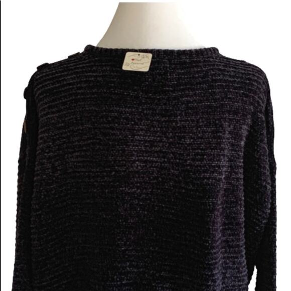 Poof Apparel Cropped Sweater Charcoal Gray Chenille Drop Shoulder Top Large NEW - Picture 7 of 12